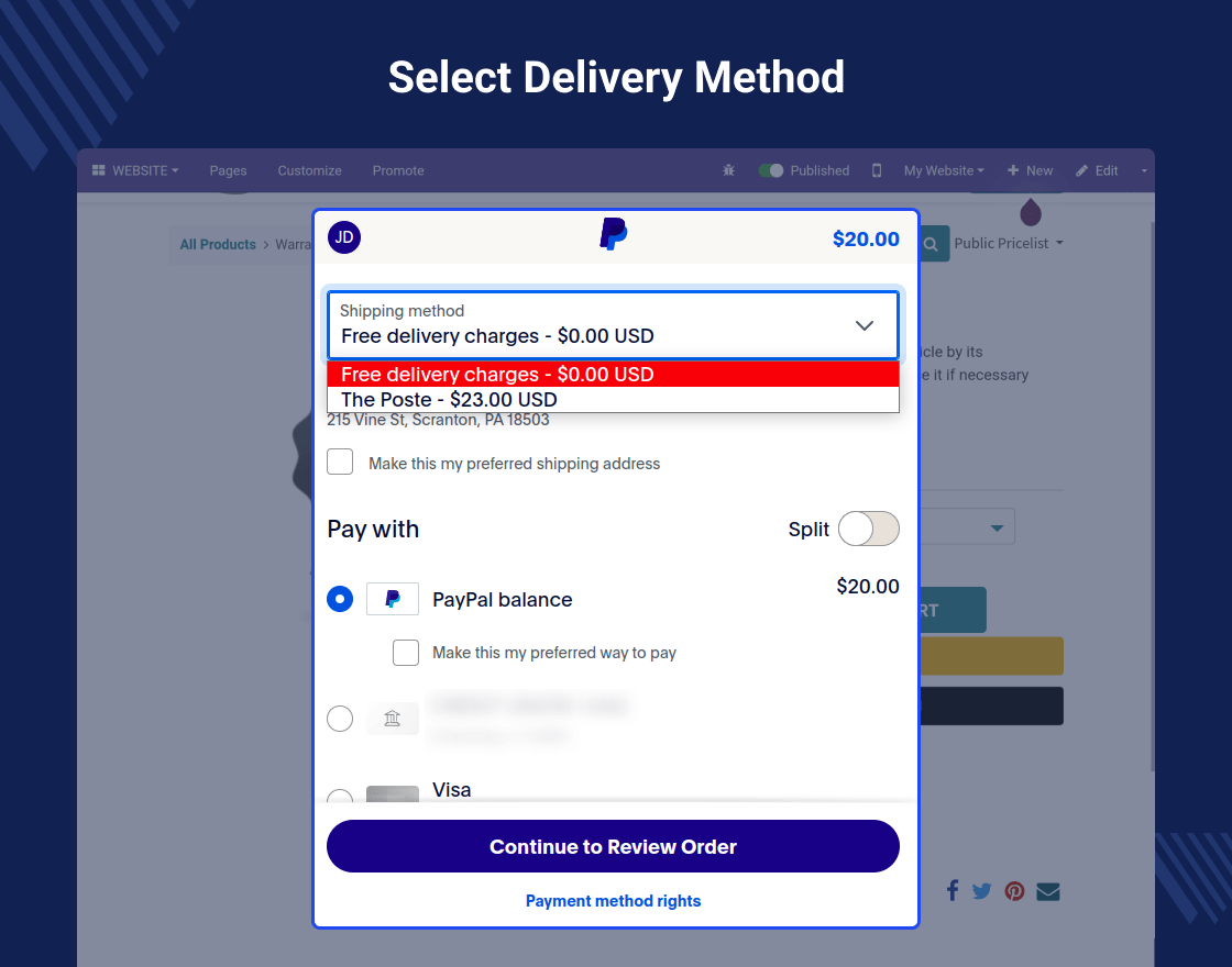 Odoo Website Paypal Express Direct Pay