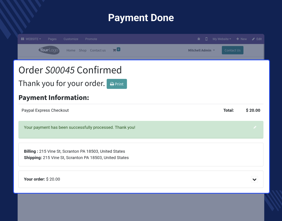 Odoo Website Paypal Express Direct Pay