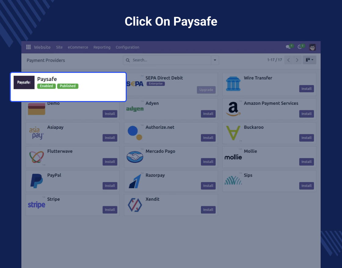 Odoo Website Paysafe Payment Acquirer