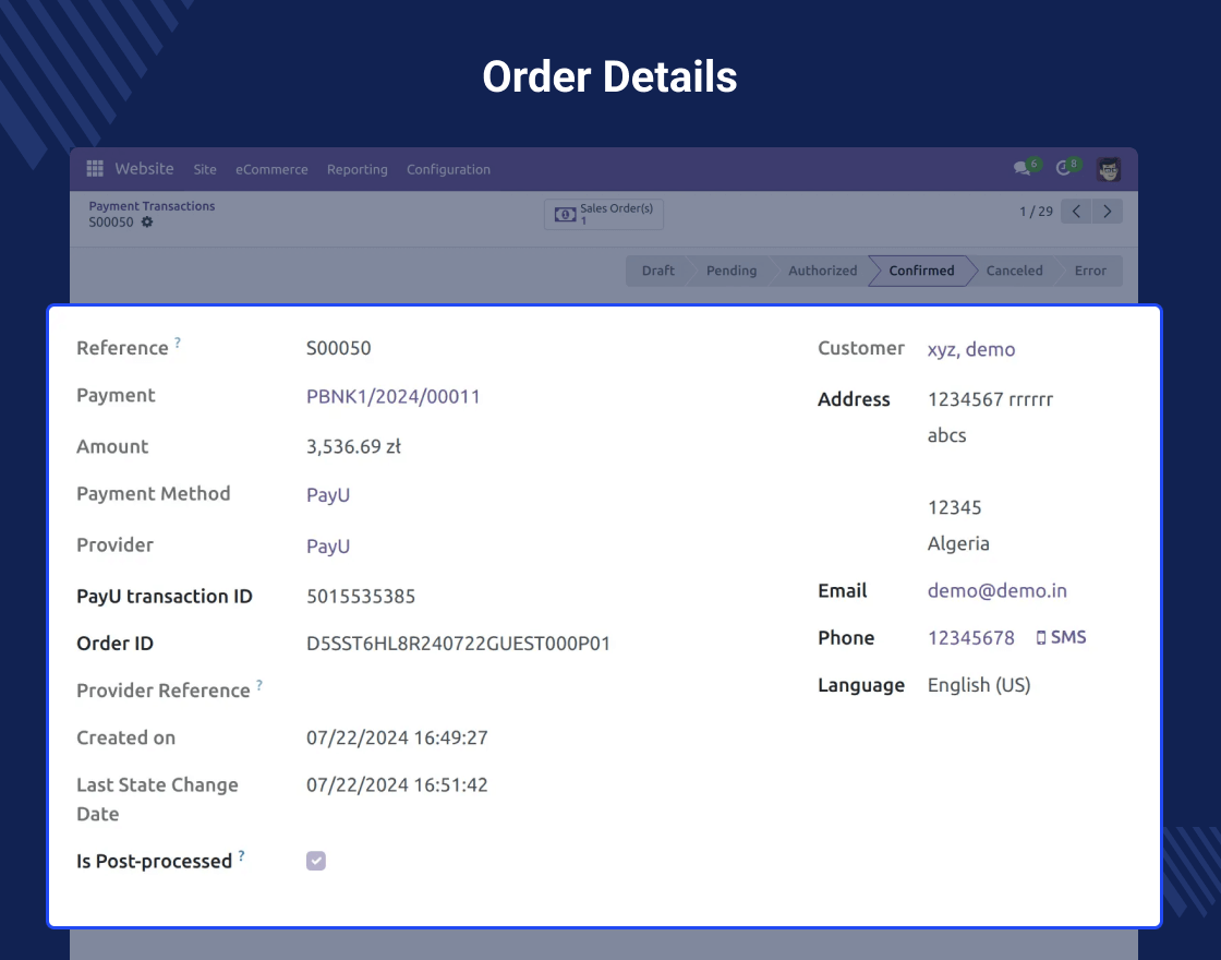 Odoo Website PayU Payment Acquirer