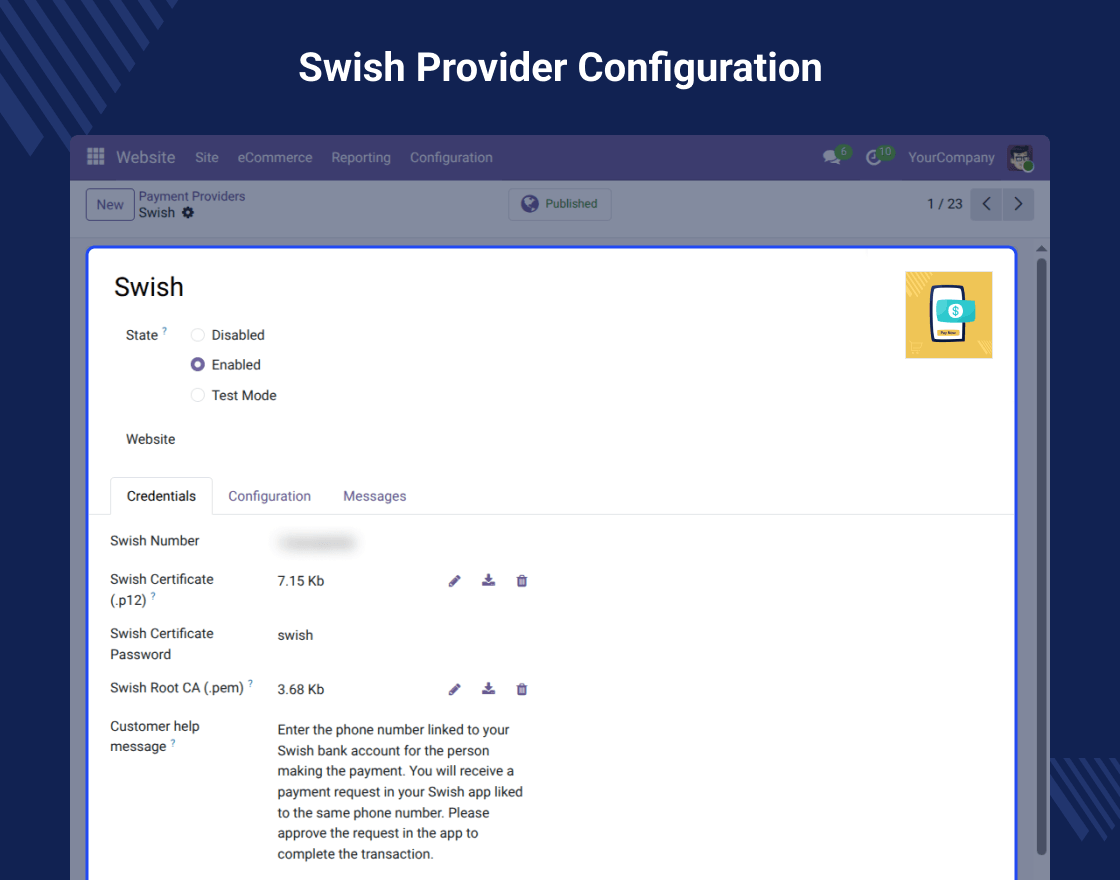 Odoo Website Swish Payment Acquirer