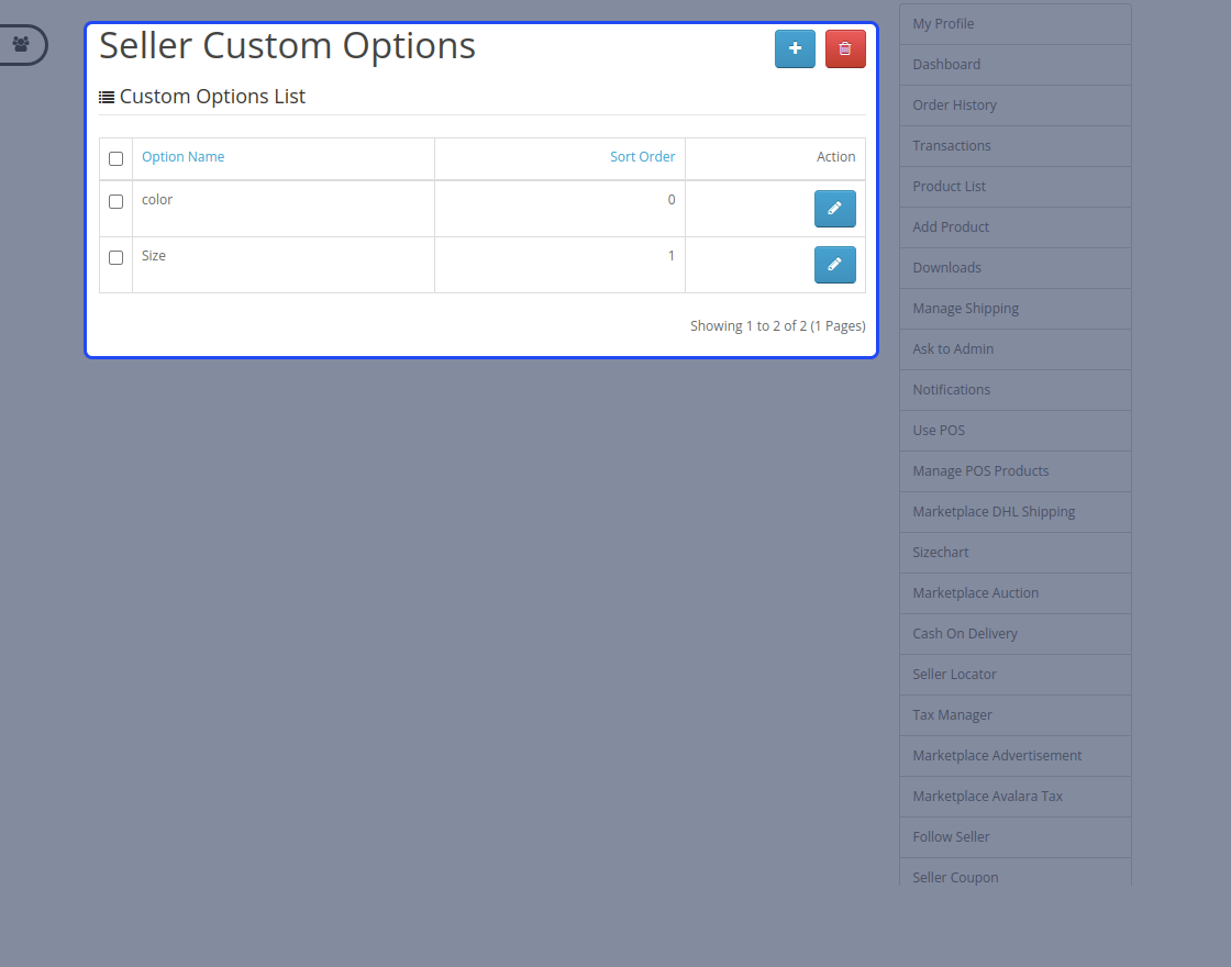 Opencart Marketplace Seller Custom Option
