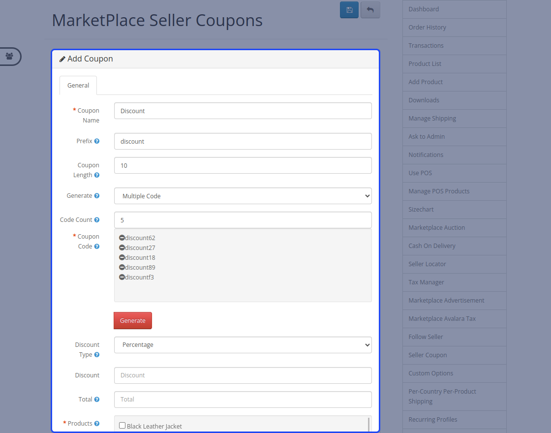 Opencart Marketplace Seller Coupons