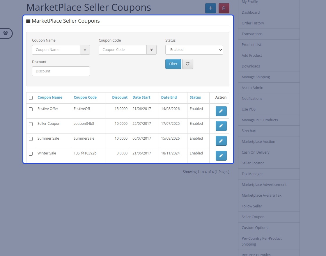 Opencart Marketplace Seller Coupons