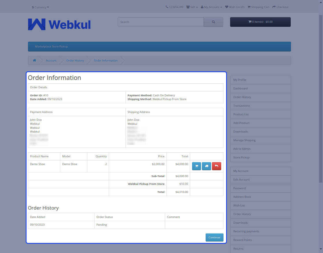 Opencart Marketplace Store Pickup