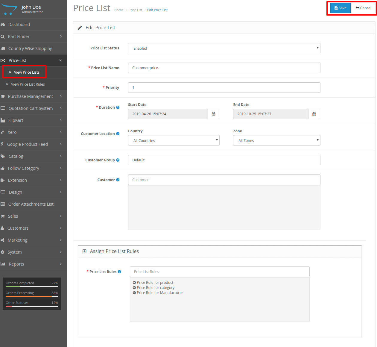 Opencart Pricelist