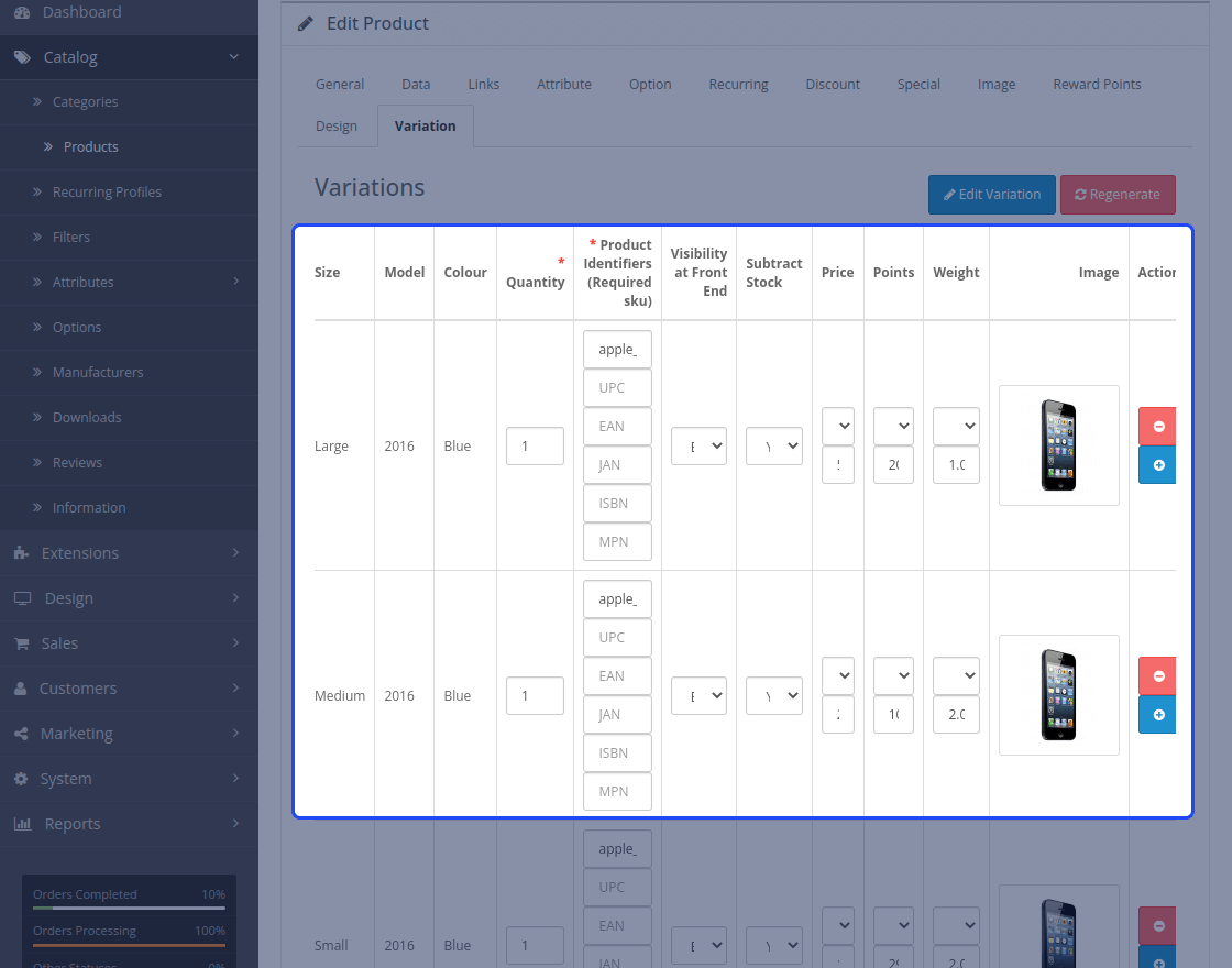 OpenCart Variable Product