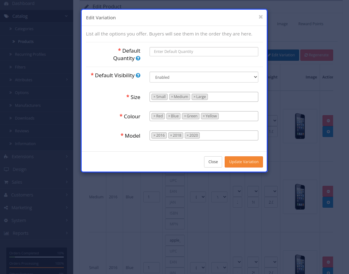 OpenCart Variable Product