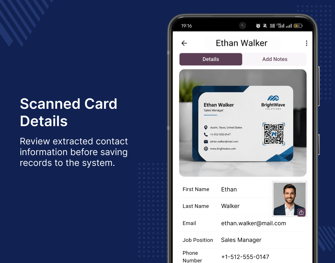 Odoo AI Business Card Reader App