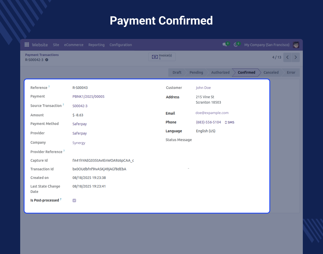 Odoo Direct Refund From Saferpay