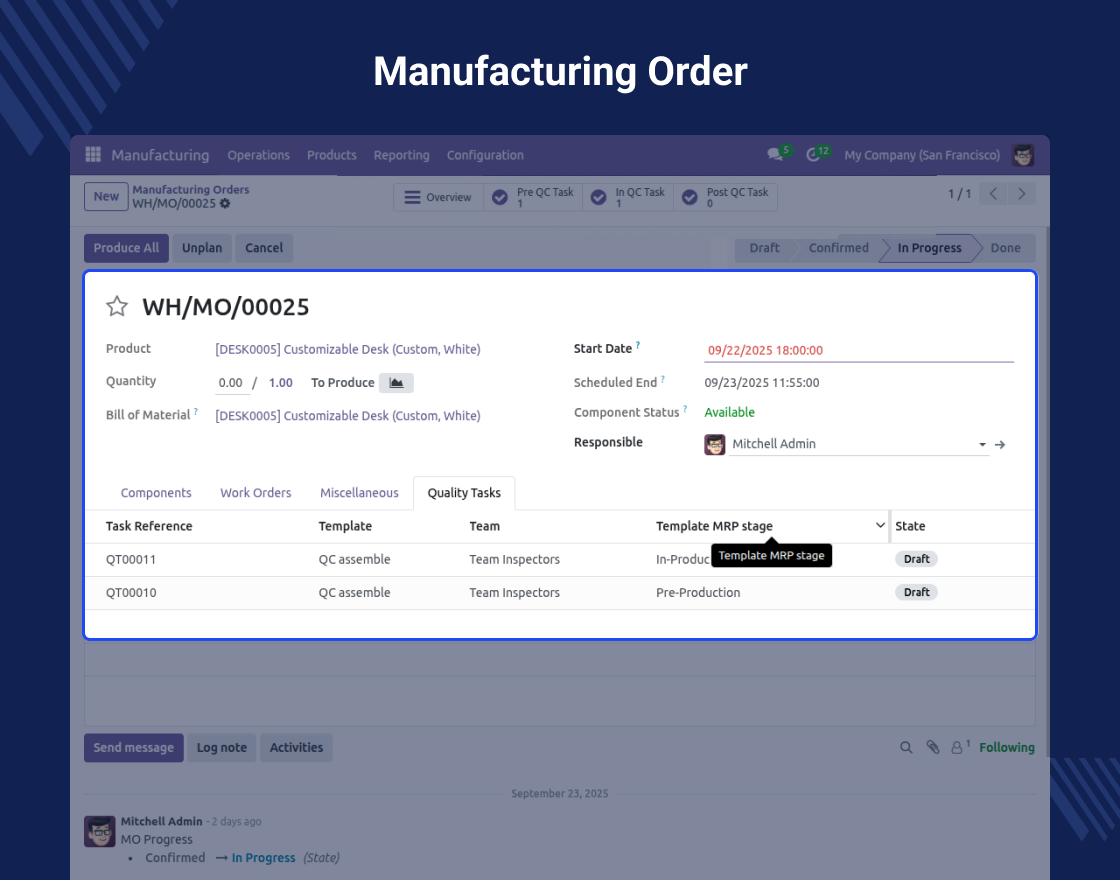 Odoo Quality Check & Inspection MRP