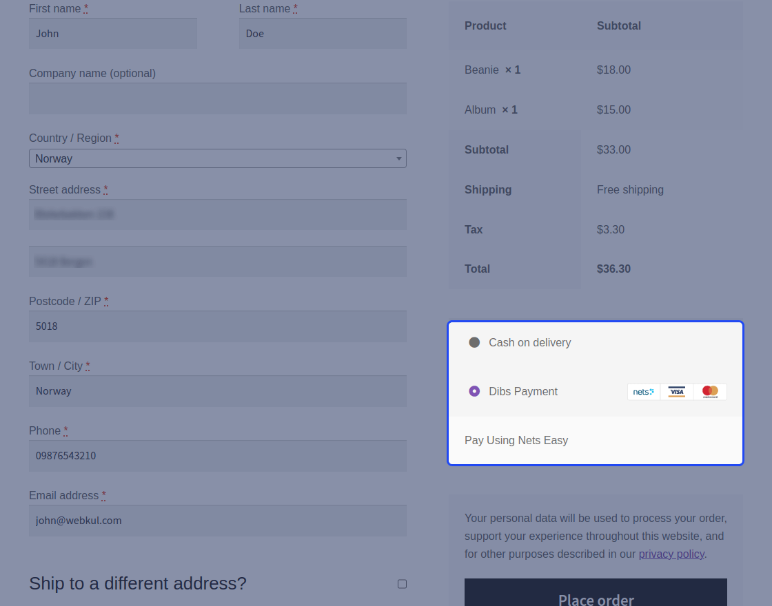 WooCommerce DIBS Payment Gateway