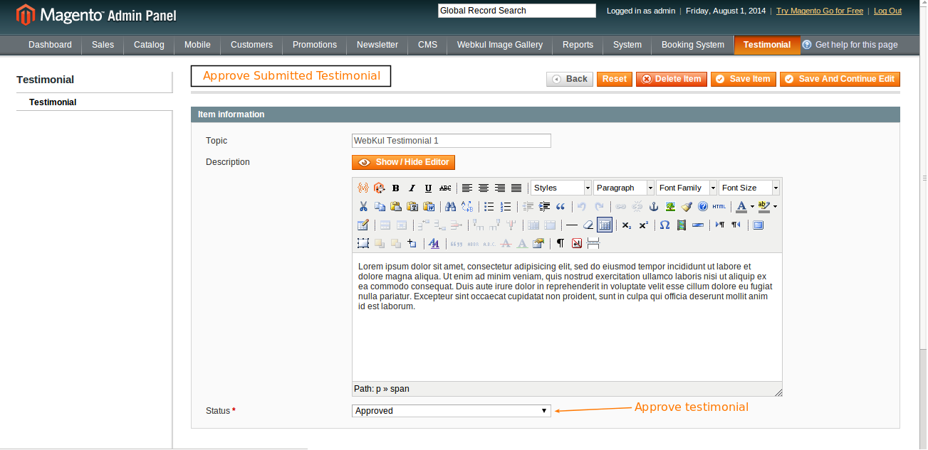Magento (OpenMage) Product Testimonial